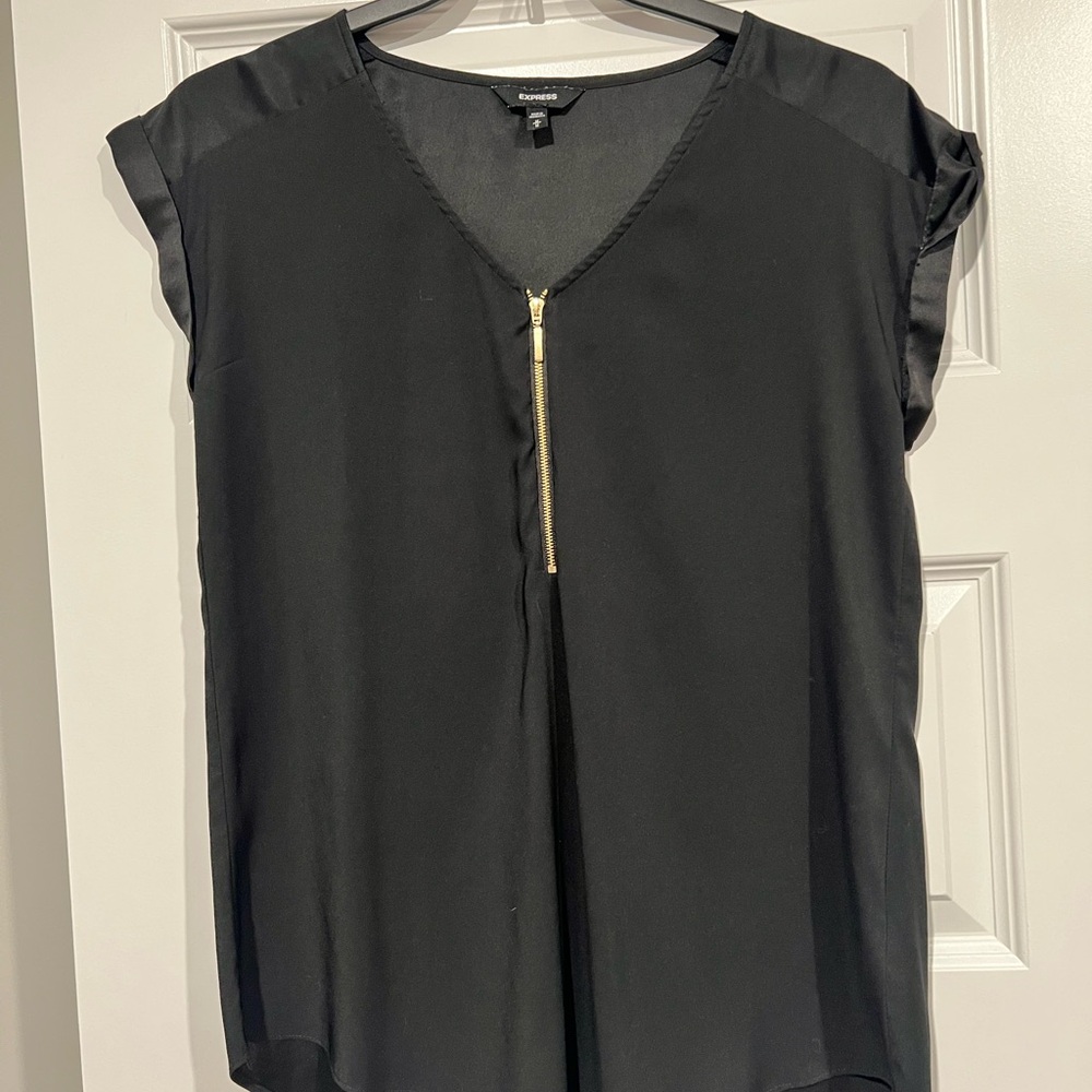 Express Black V-Neck Zip Top